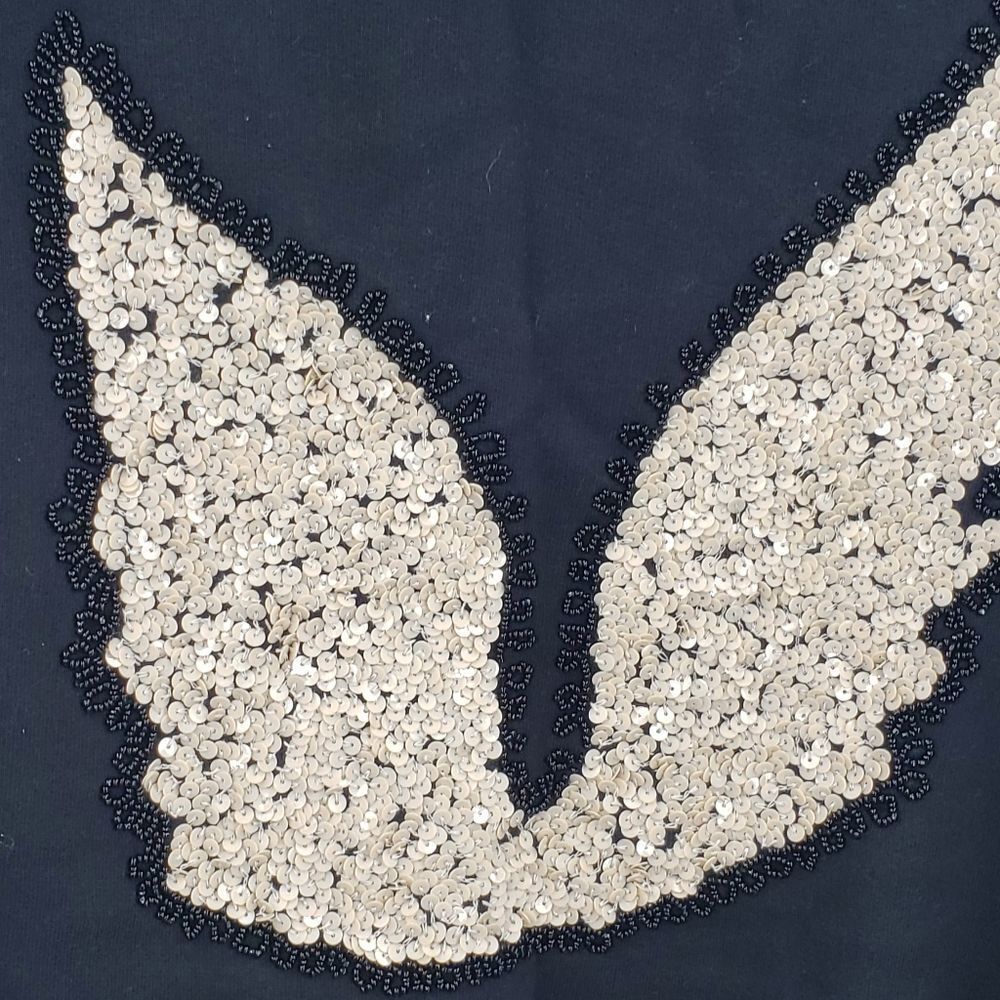 FRENCH CONNECTION DENIM womens S black & creme angel wings sequins sweatshirt - Picture 6 of 6